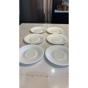Set of 6 Corelle Corning WHITE SWIRL Saucers 6 1/4" USA